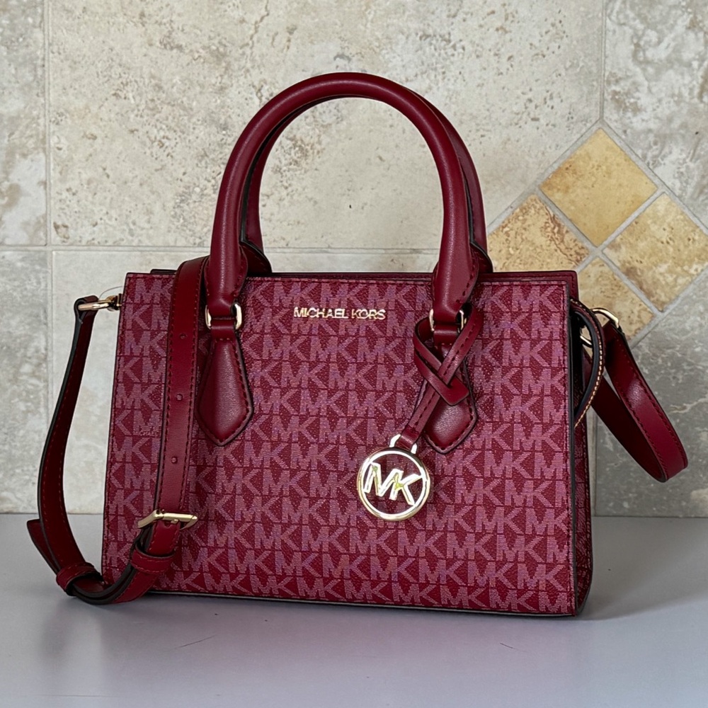 Michael Kors Sheila SM Satchel Shoulder Crossbody Bag MK Cherry Multi - Picture 4 of 15